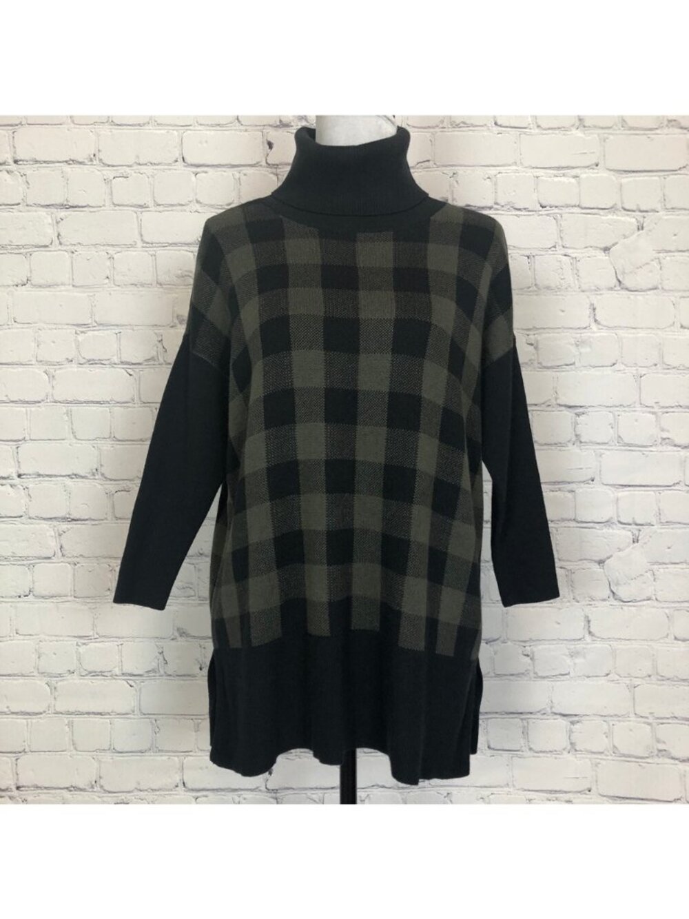 NWT LOFT Black Plaid Oversized Turtleneck Tunic Size S